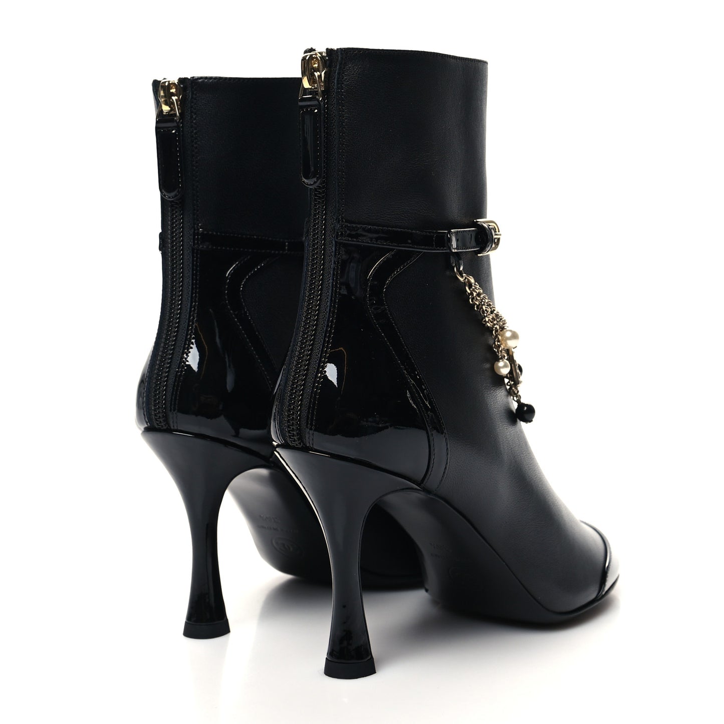 Lambskin Patent Calfskin Ankle Boots 36.5 Black