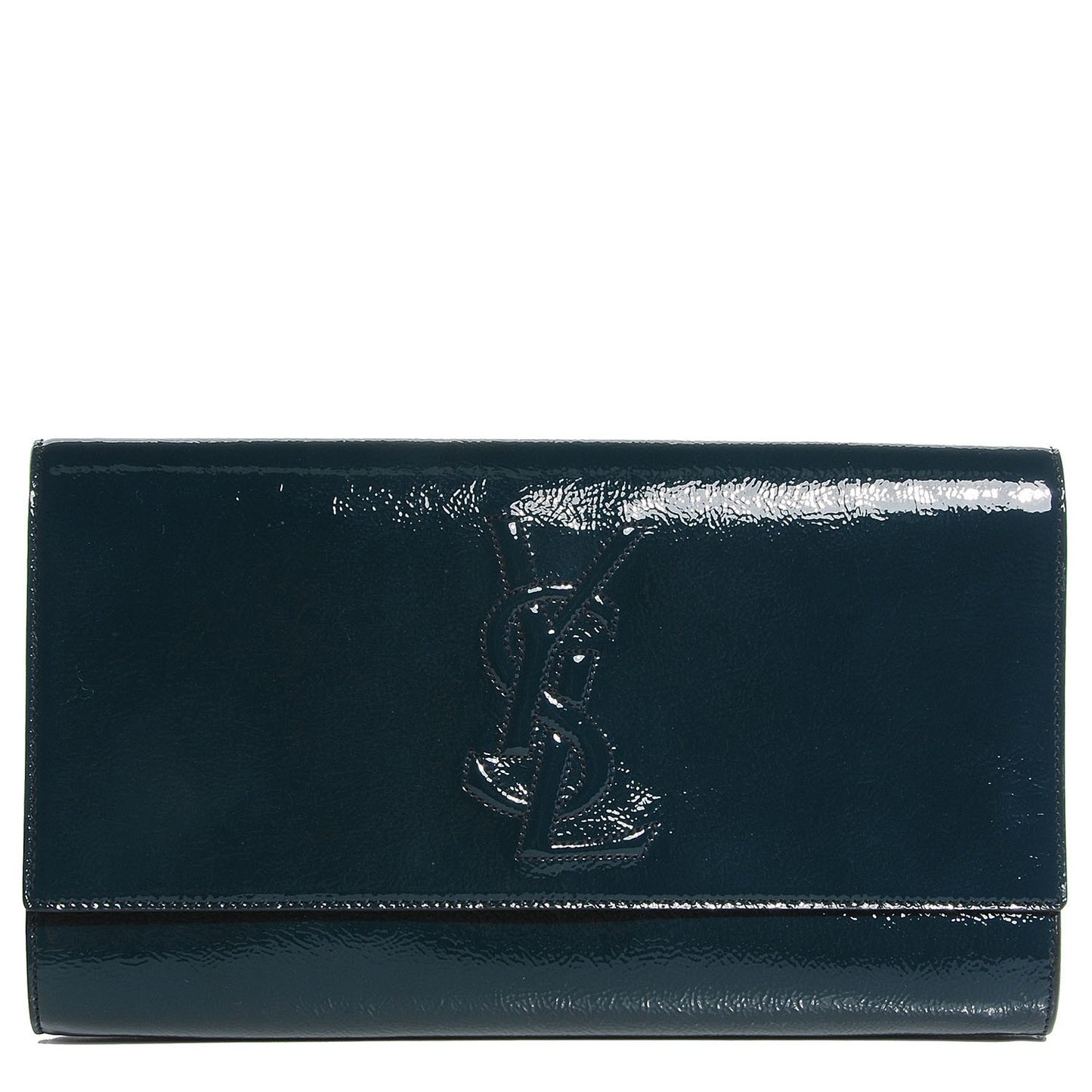 Textured Patent Large Belle de Jour Clutch Petrol