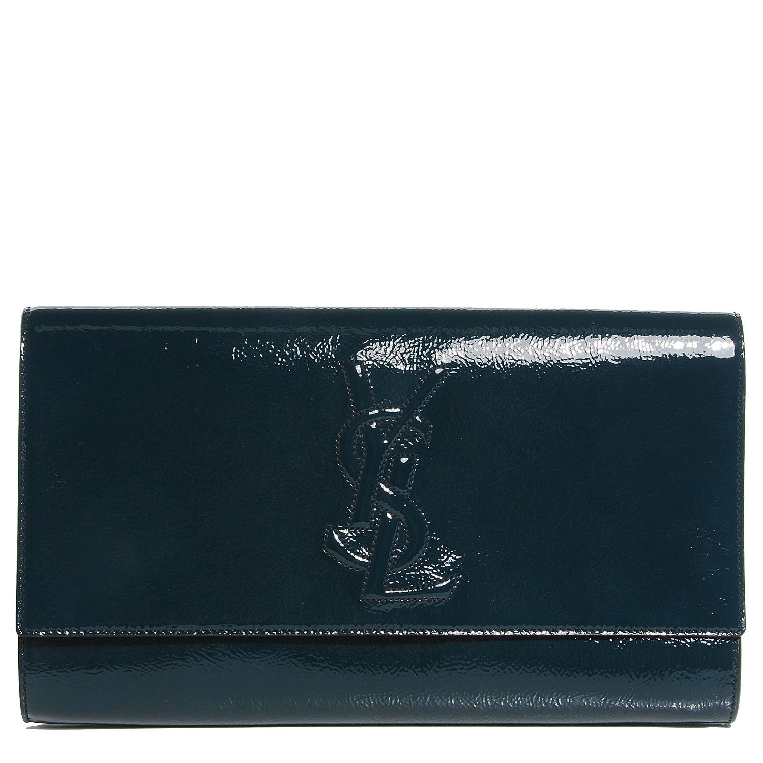 Saint Laurent Textured Patent Large Belle de Jour Clutch Petrol 1 of 7
