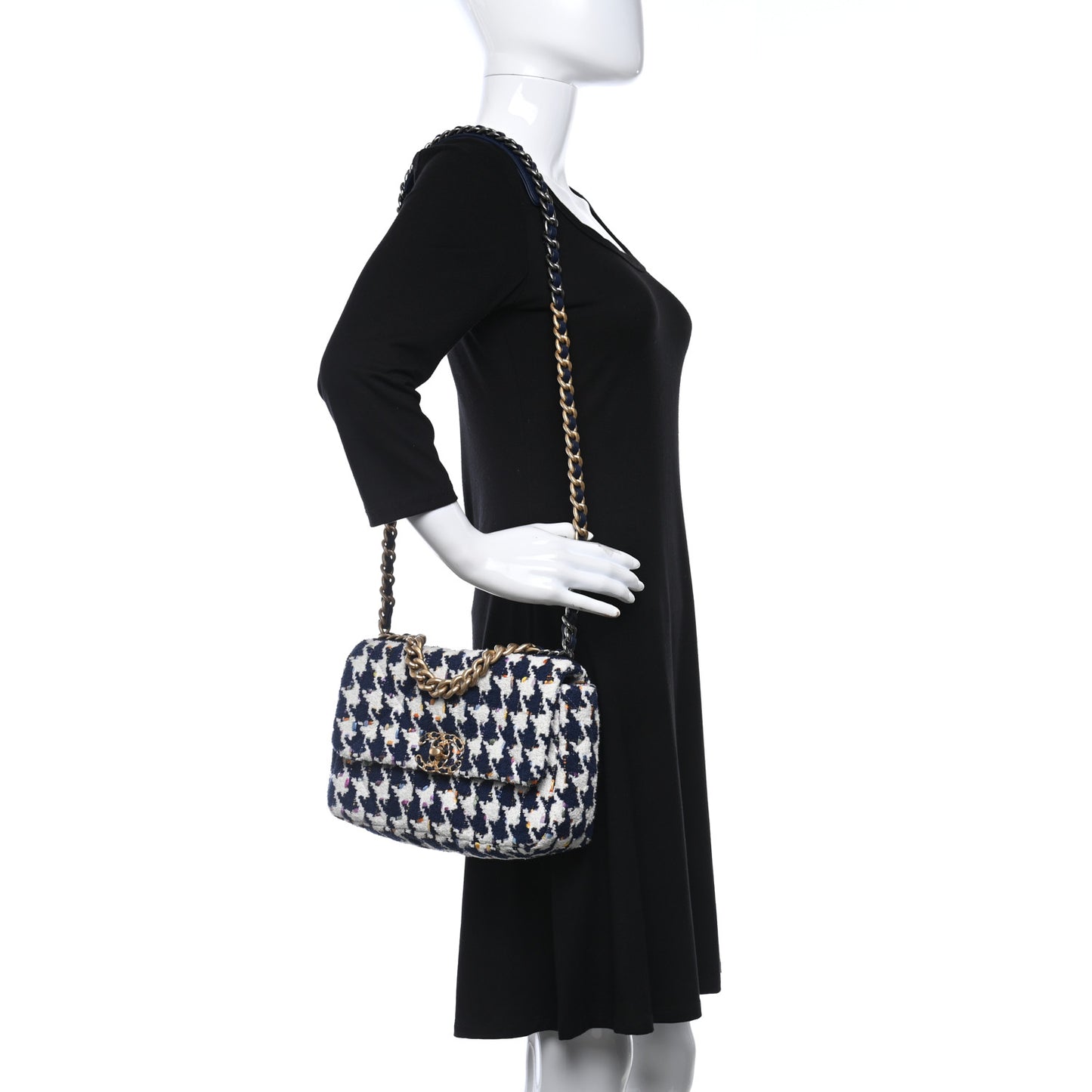 Tweed Quilted Medium Chanel 19 Flap Ecru Navy Blue Multicolor