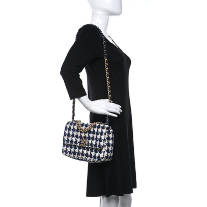 Chanel Tweed Quilted Medium Chanel 19 Flap Ecru Navy Blue Multicolor 2 of 10