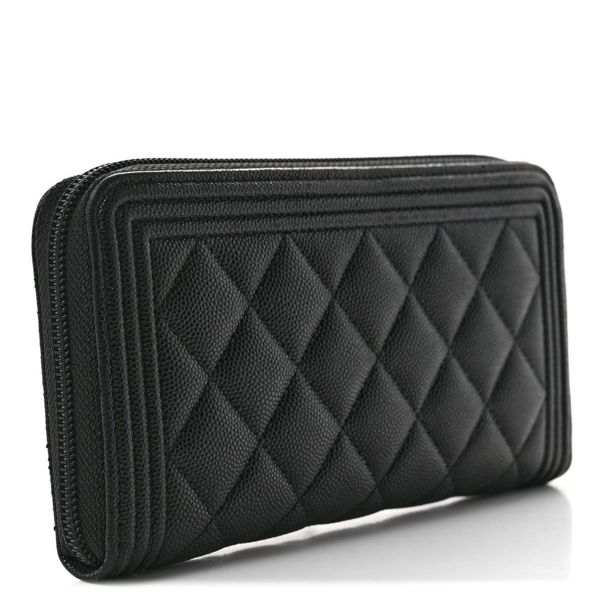 Caviar Quilted Boy Long Zip Around Wallet Black