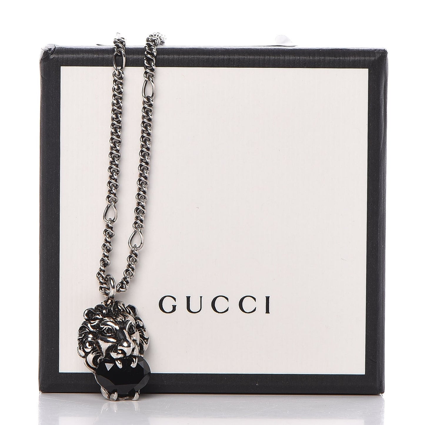 Sterling Silver Brass Swarovski Lion Head Necklace Black