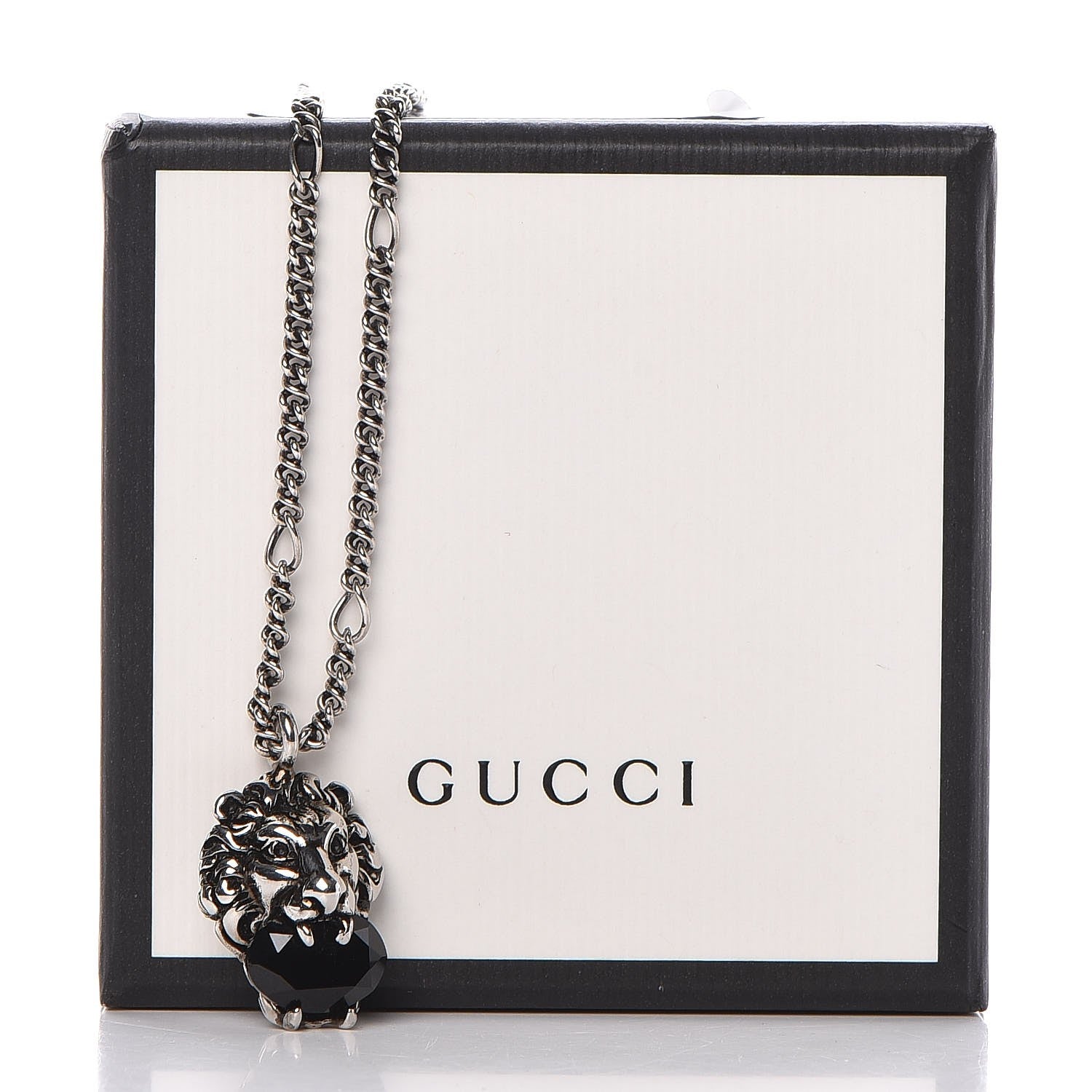 Gucci Sterling Silver Brass Swarovski Lion Head Necklace Black 6 of 6