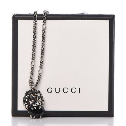Gucci Sterling Silver Brass Swarovski Lion Head Necklace Black 6 of 6