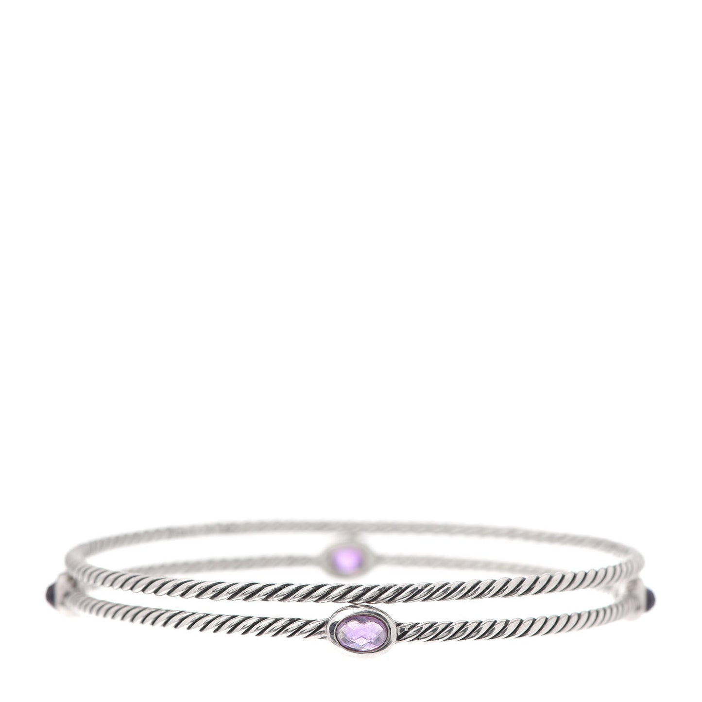 Sterling Silver Amethyst Color Classics Cable Bangle Bracelet Set of 2
