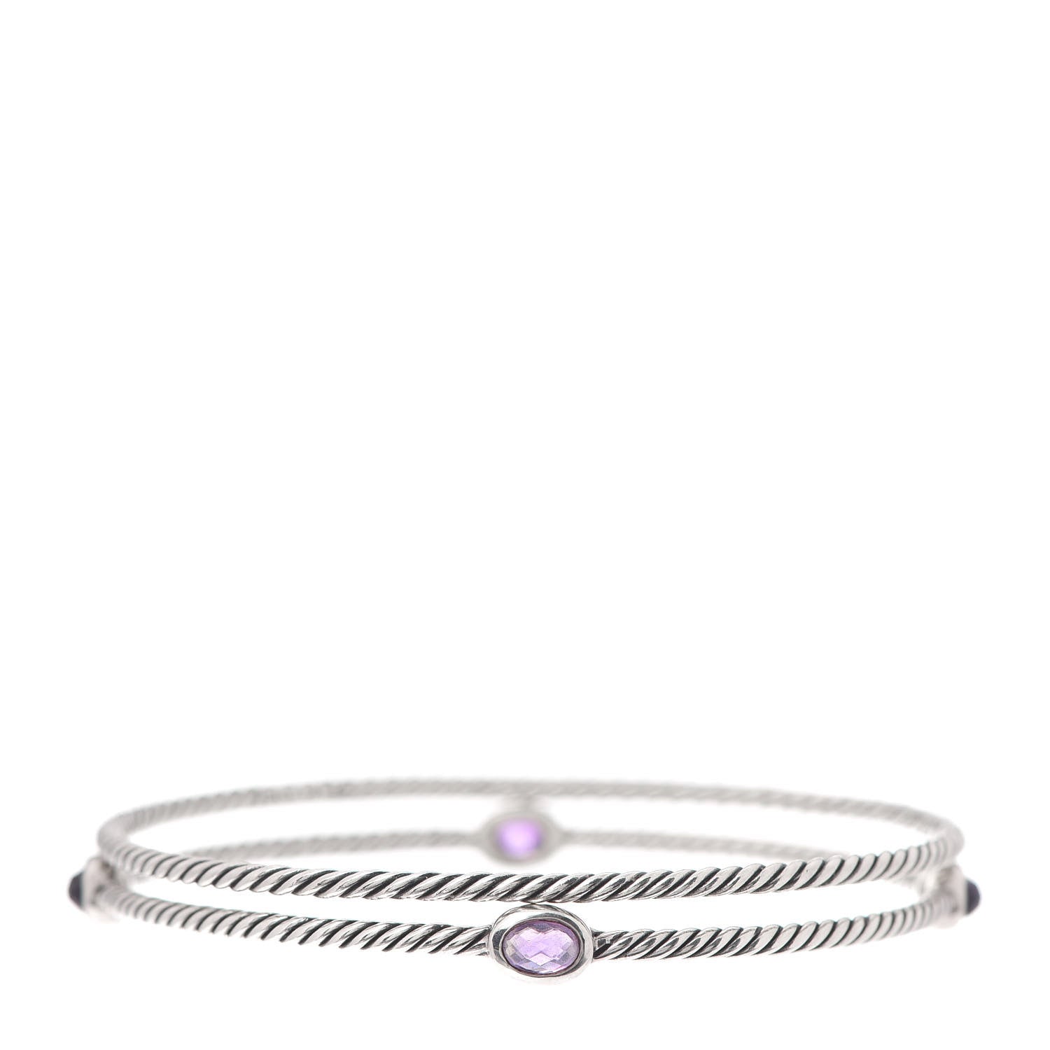 David Yurman Sterling Silver Amethyst Color Classics Cable Bangle Bracelet Set of 2 1 of 5
