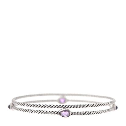 David Yurman Sterling Silver Amethyst Color Classics Cable Bangle Bracelet Set of 2 1 of 5