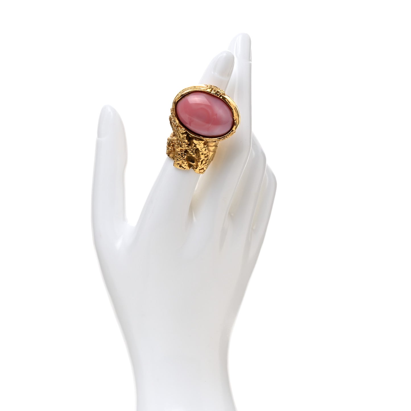 Glass Cabochon Arty Ovale Ring 6 Gold Pink