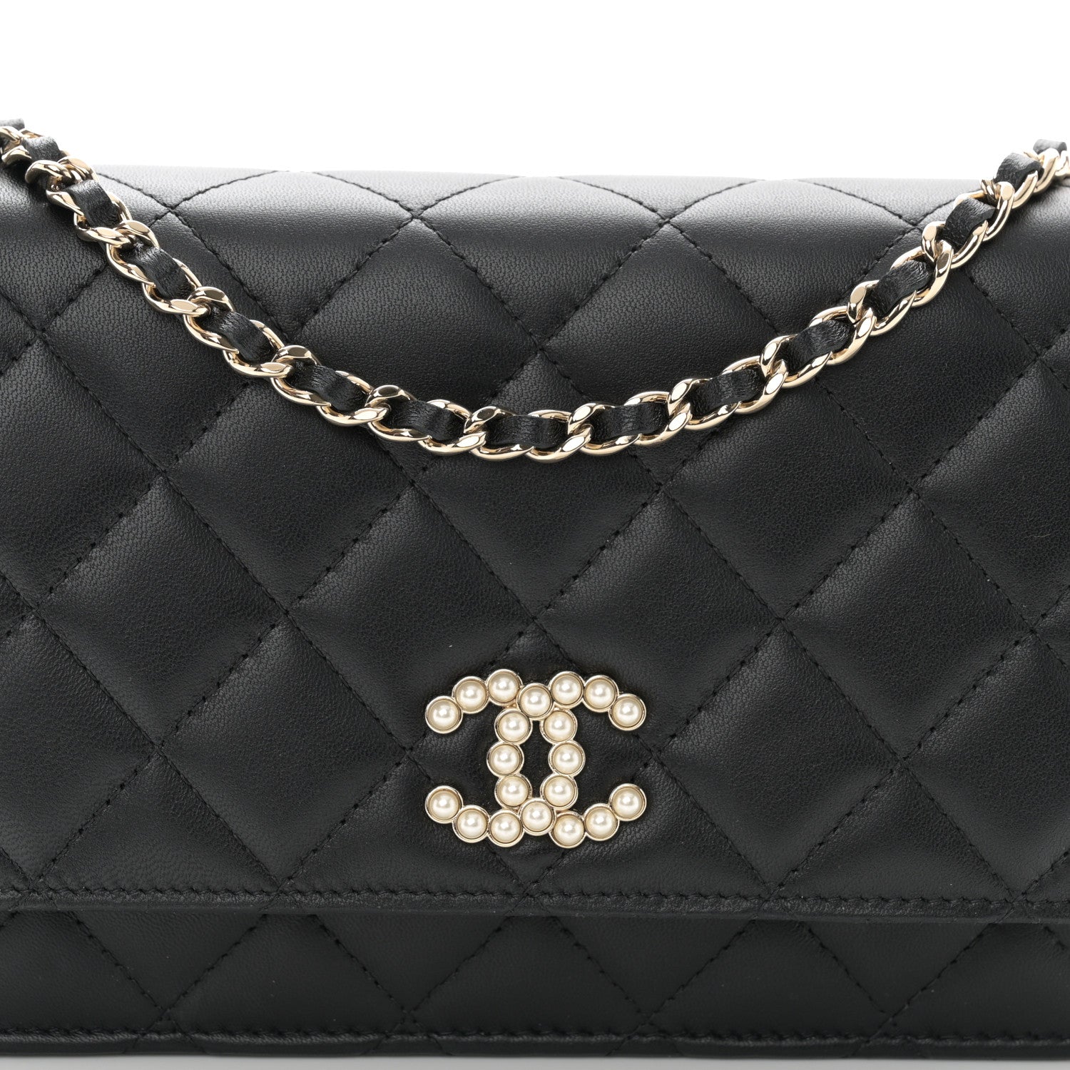Chanel Lambskin Quilted Pearl CC Wallet on Chain WOC Black 9 of 12