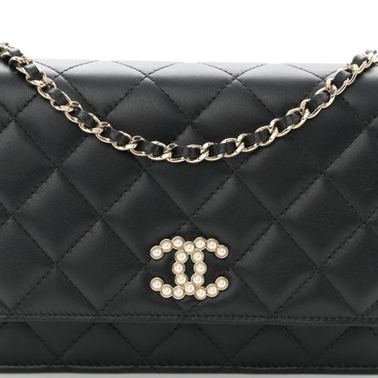 Chanel Lambskin Quilted Pearl CC Wallet on Chain WOC Black 9 of 12