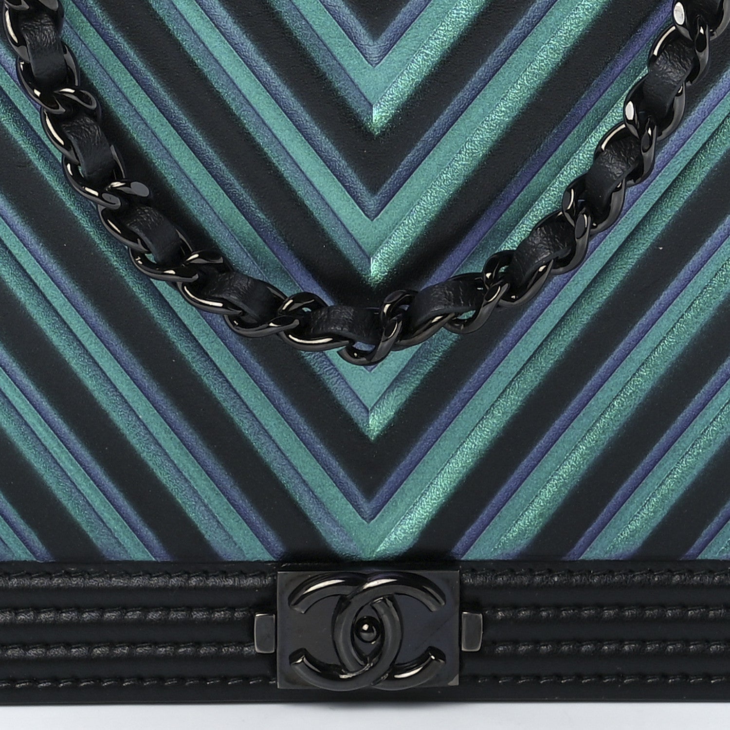 Chanel Calfskin Painted Chevron Embossed Boy Wallet On Chain WOC Black 8 of 12