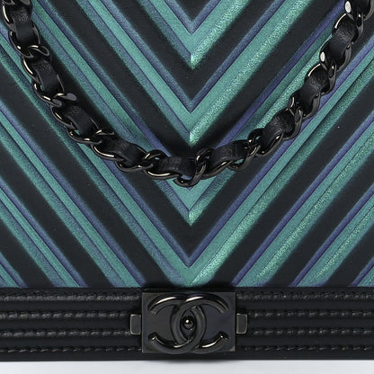 Chanel Calfskin Painted Chevron Embossed Boy Wallet On Chain WOC Black 8 of 12