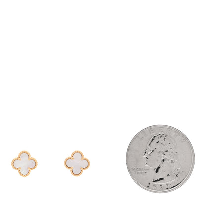 Van Cleef & Arpels 18K Yellow Gold Mother of Pearl Sweet Alhambra Earrings 2 of 5