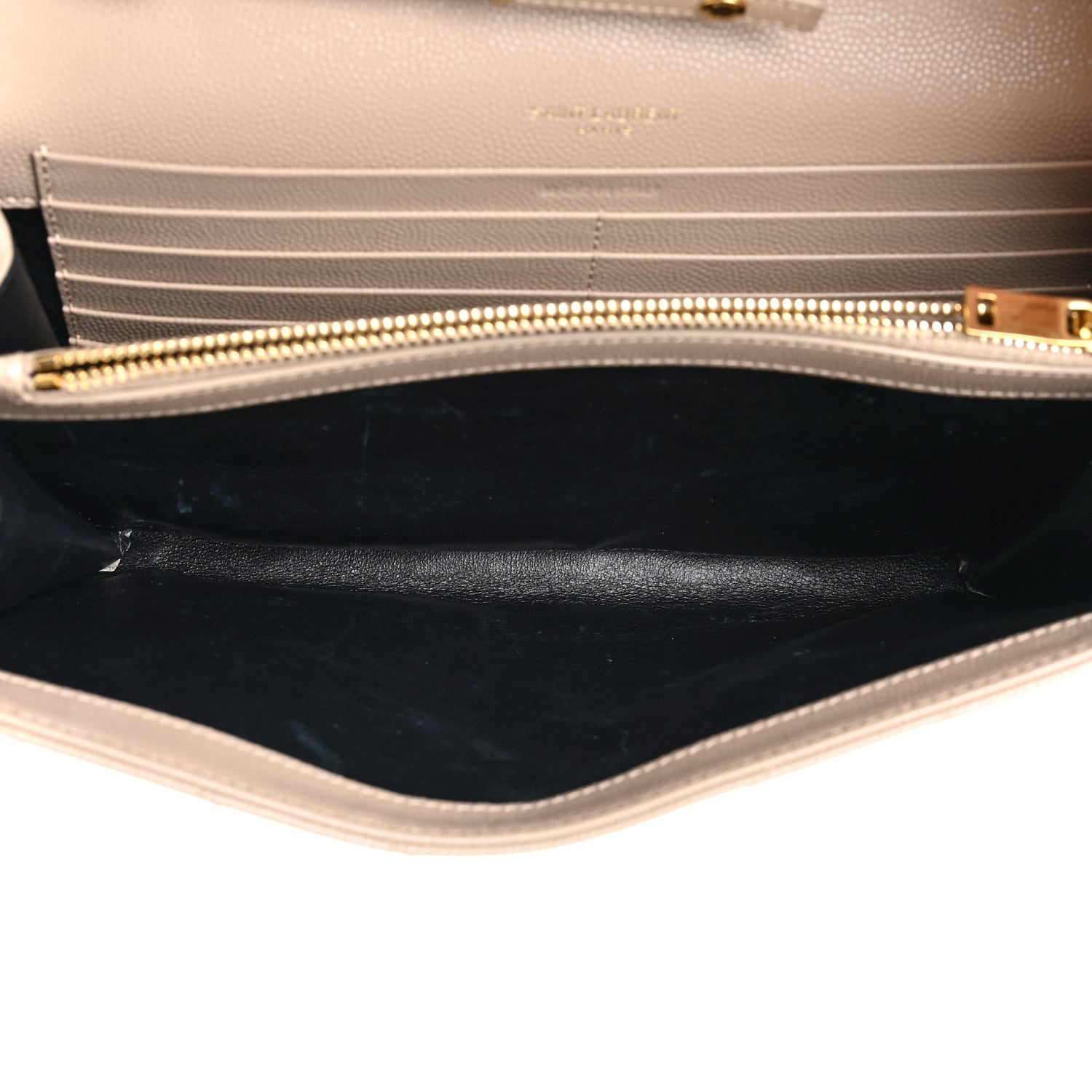 Saint Laurent Grain De Poudre Matelasse Chevron Monogram Chain Wallet Dark Beige 5 of 12
