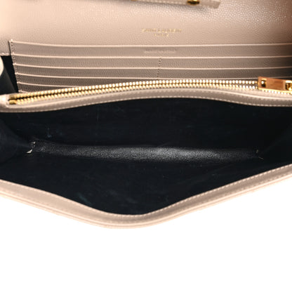 Saint Laurent Grain De Poudre Matelasse Chevron Monogram Chain Wallet Dark Beige 5 of 12