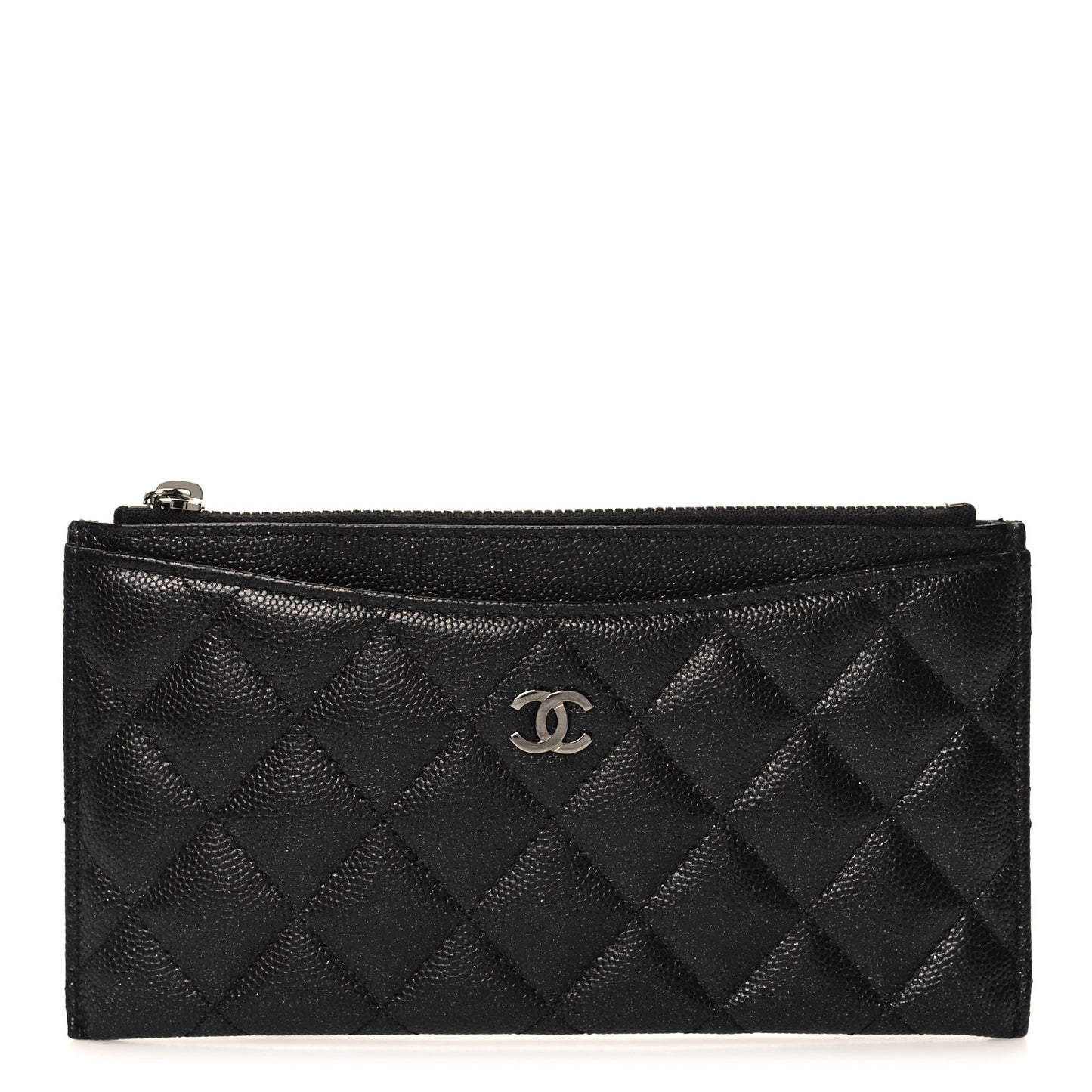 Iridescent Caviar Quilted Classic Zip Pouch Black