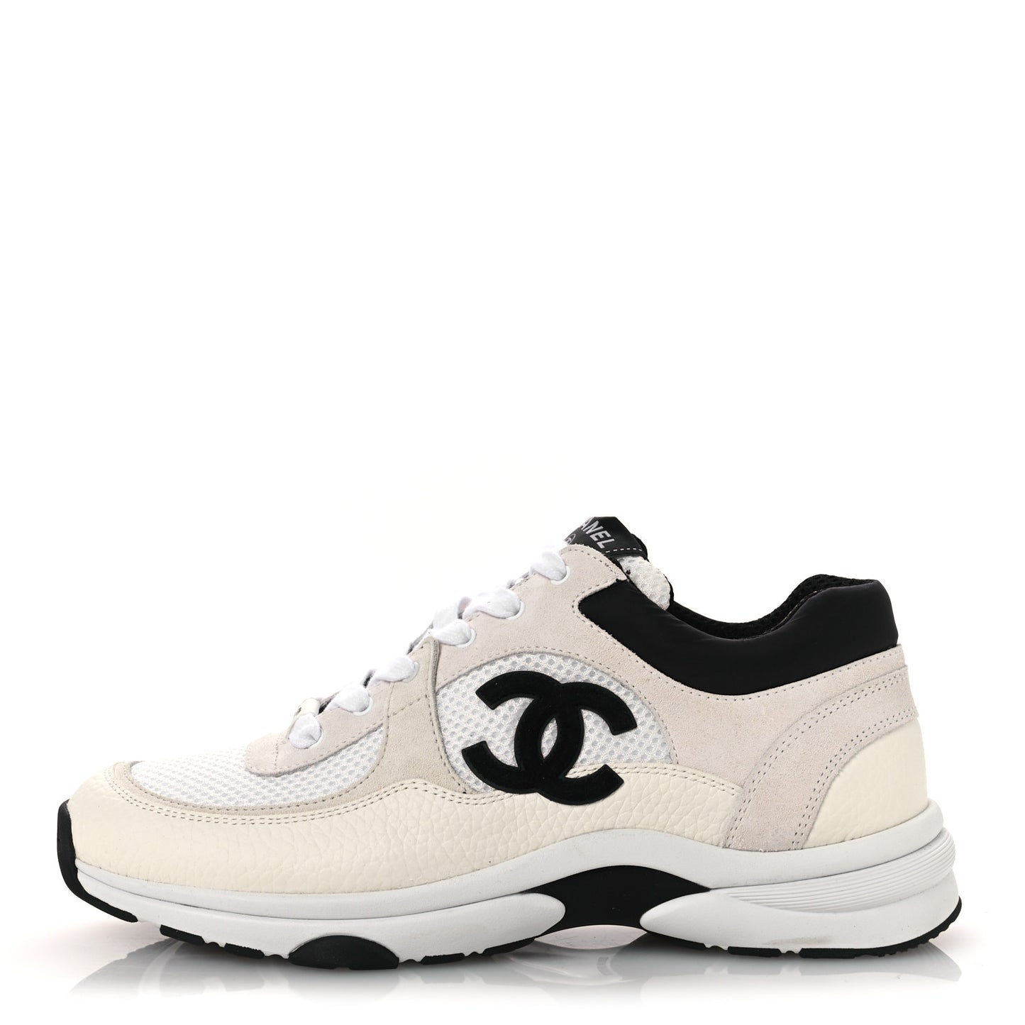 Mesh Suede Grained Calfskin Womens CC Sneakers 39.5 White Black