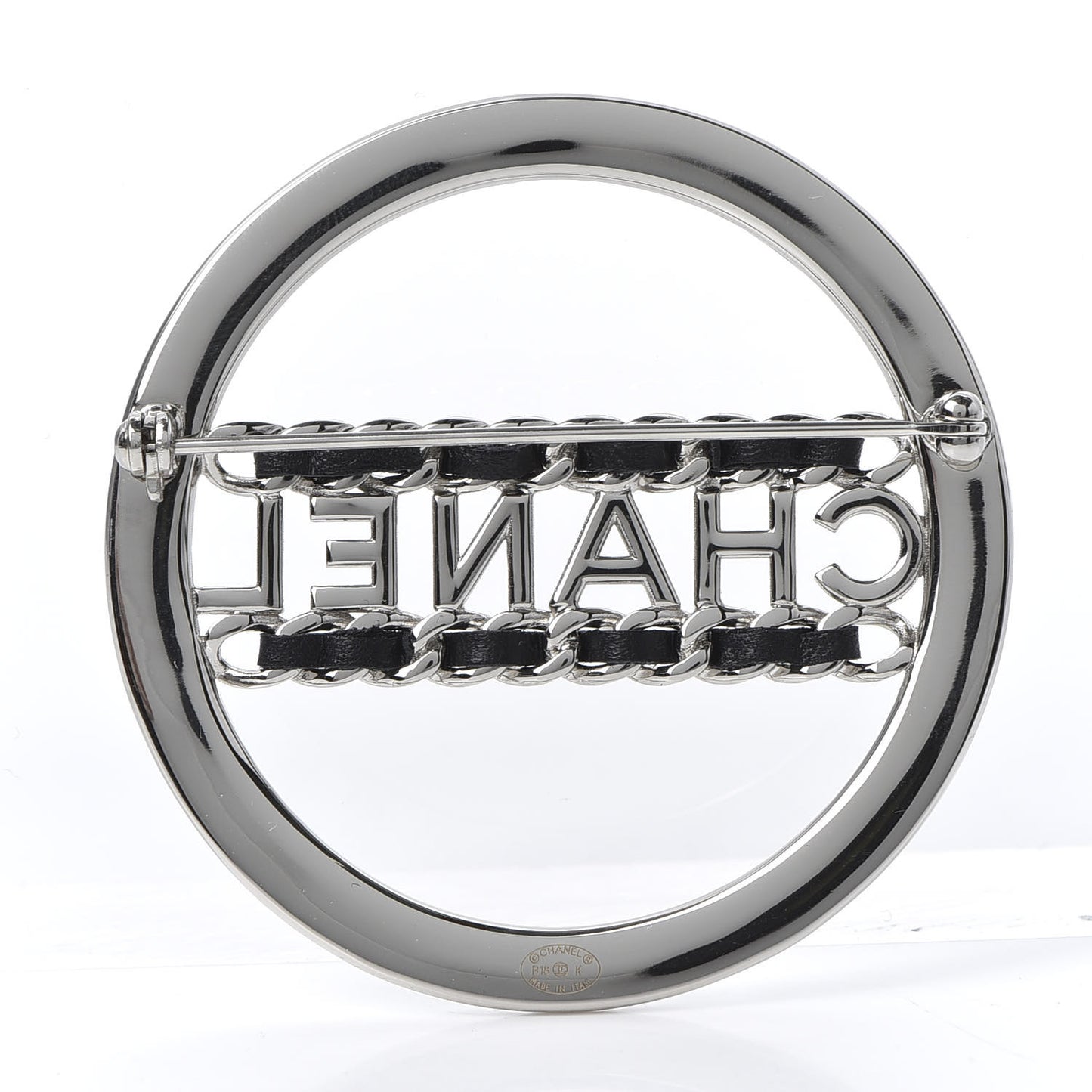 Lambskin Baguette Crystal Logo Brooch Black Silver