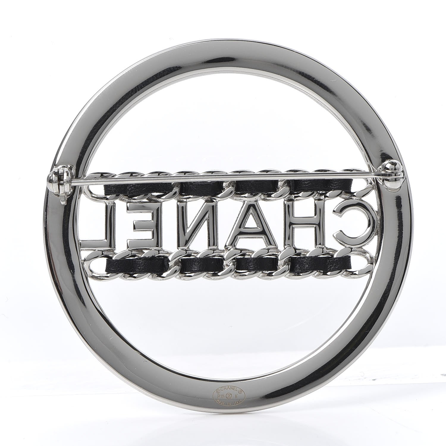 Chanel Lambskin Baguette Crystal Logo Brooch Black Silver 2 of 4