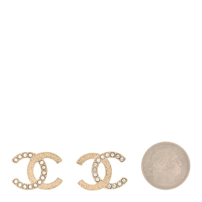 Chanel Textured Metal Crystal CC Earrings Gold 2 of 6
