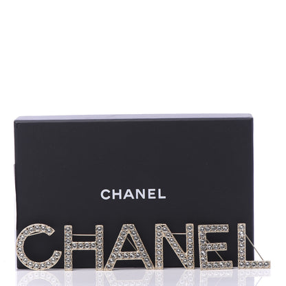 Chanel Crystal Cha-Nel Logo Brooch Set Gold 10 of 10