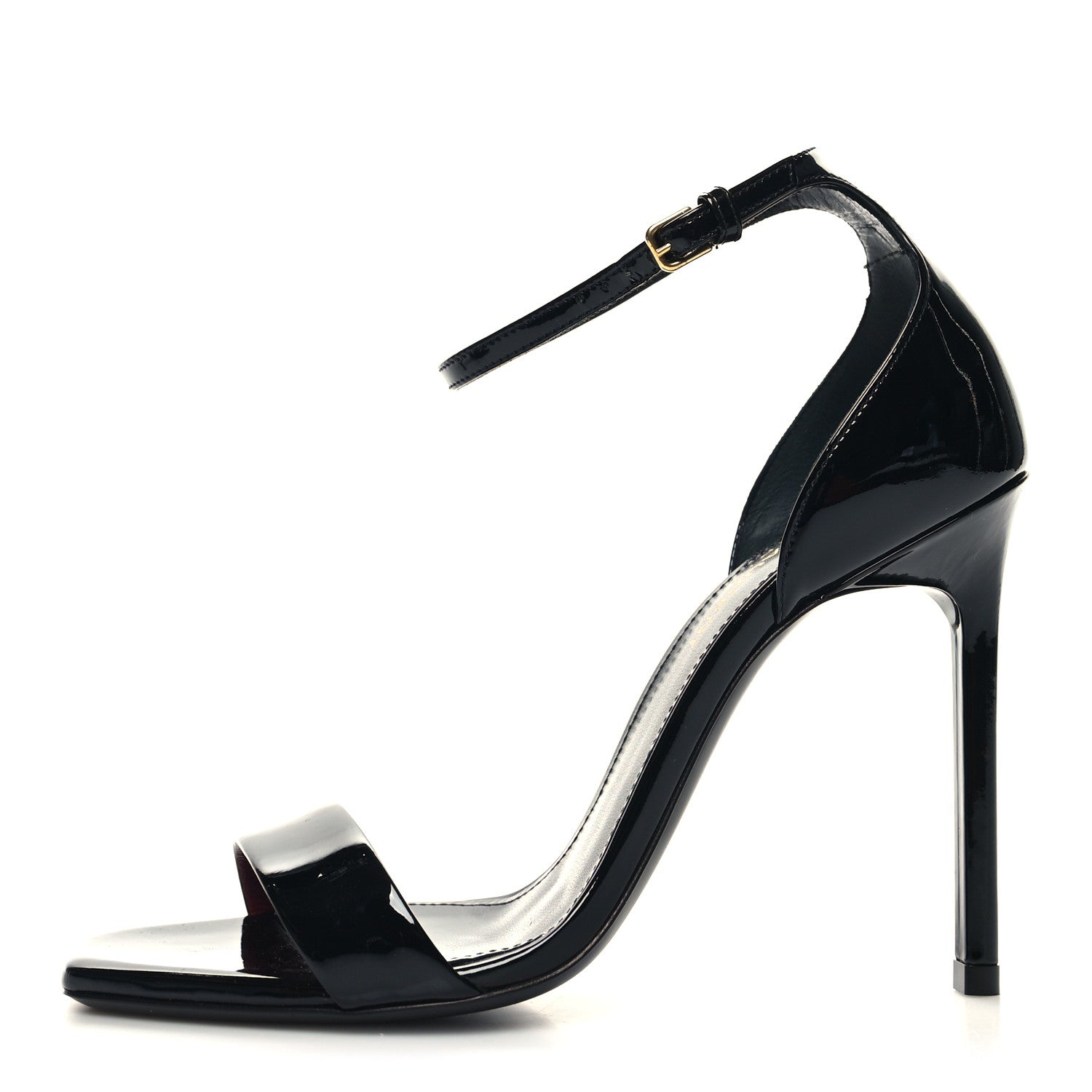 Saint Laurent Patent Calfskin Amber 105 Ankle Strap Sandals 36 Black 1 of 8