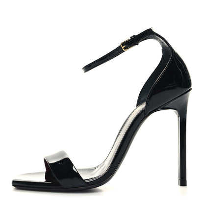 Saint Laurent Patent Calfskin Amber 105 Ankle Strap Sandals 36 Black 1 of 8