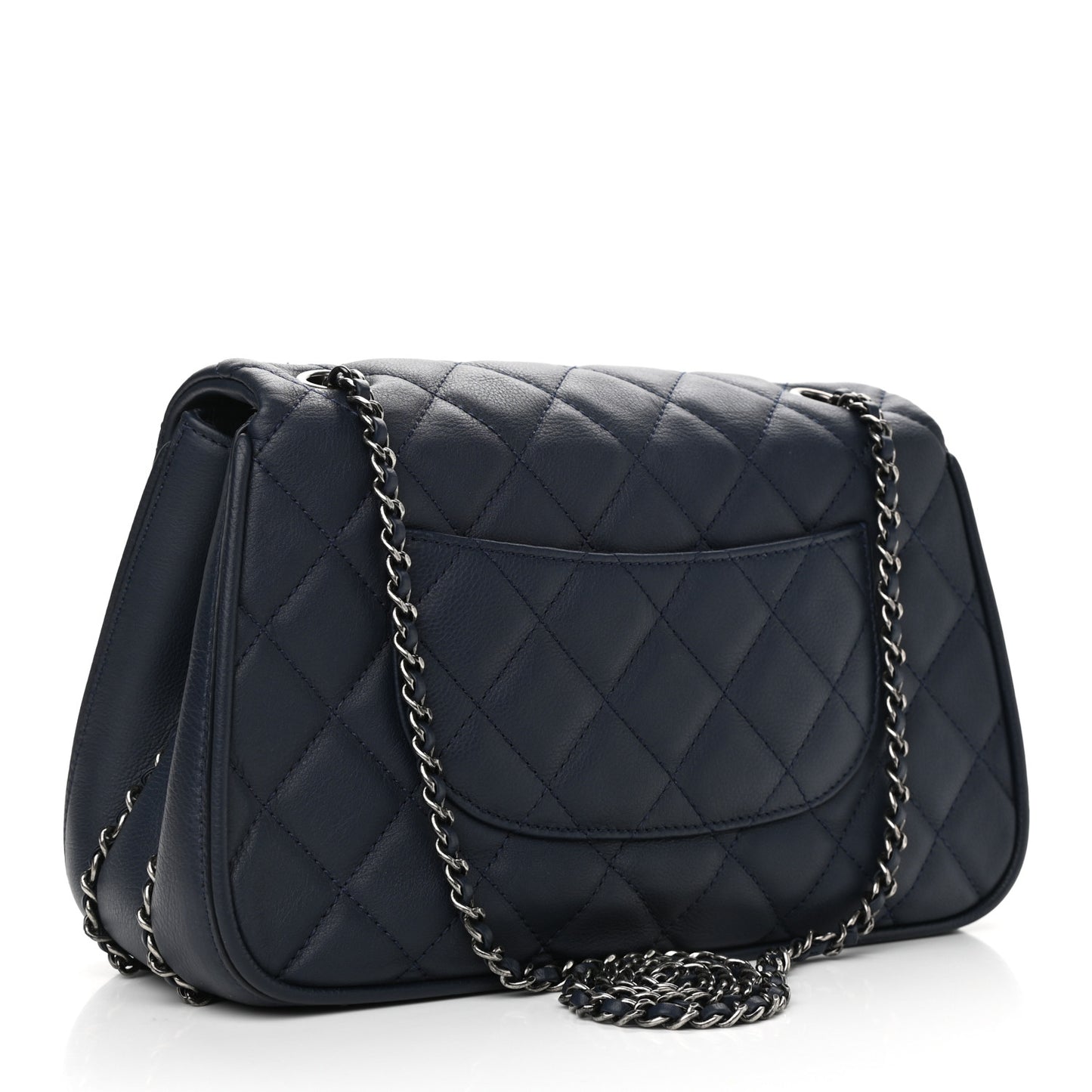 Calfskin Quilted Medium Frame in Chain Flap Navy