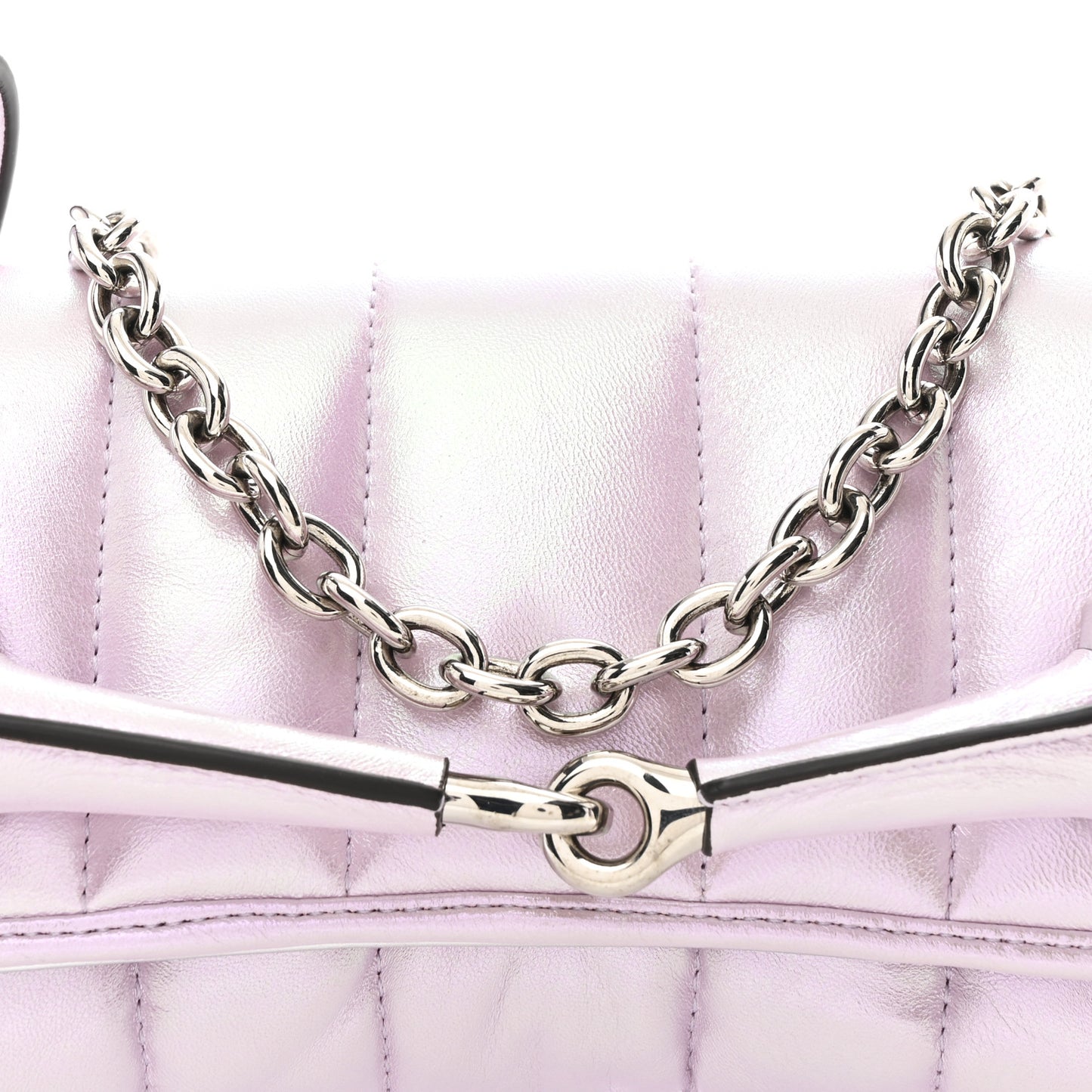 Iridescent Nappa Vertical Matelasse Medium Maxi Horsebit Chain Shoulder Bag Escape Pink