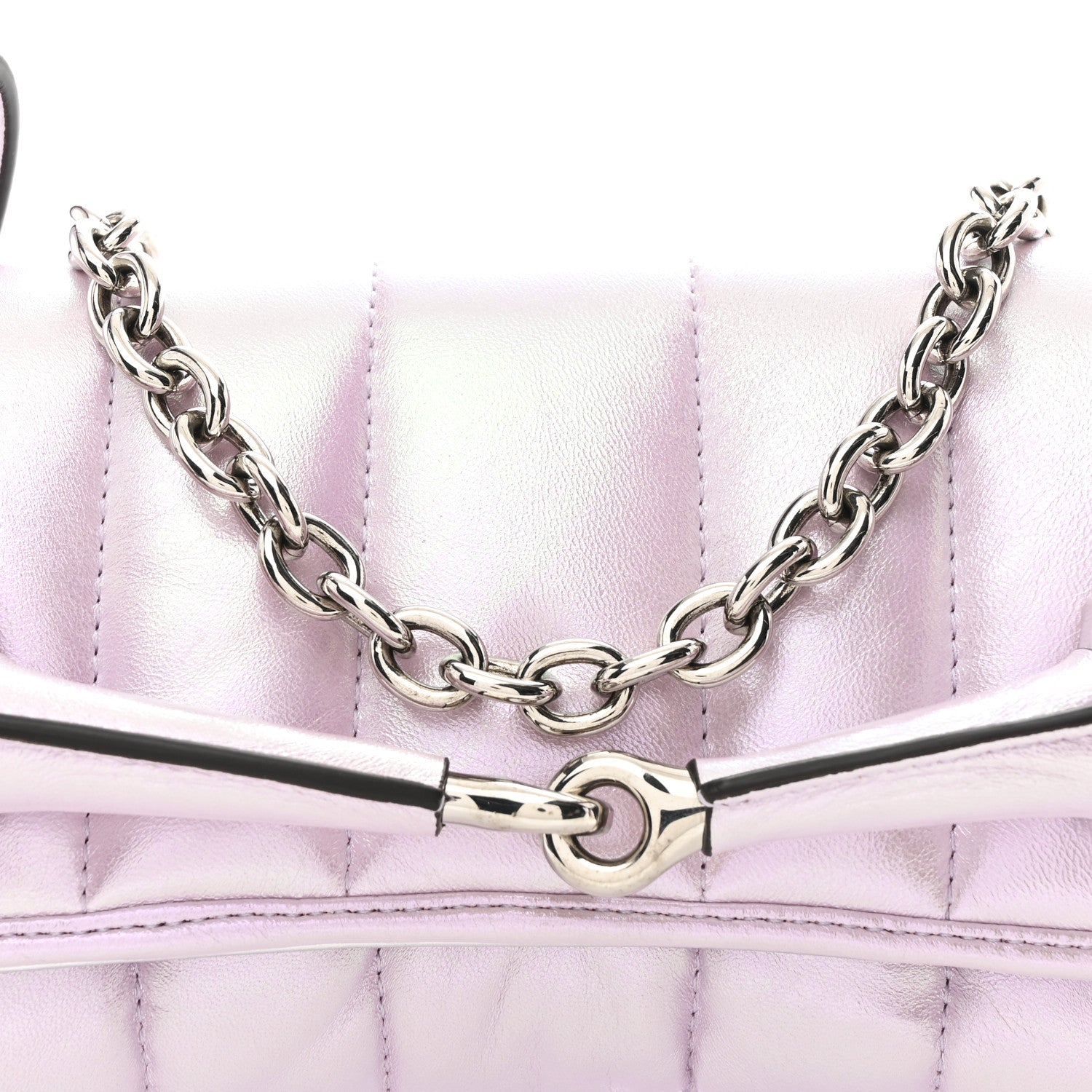 Gucci Iridescent Nappa Vertical Matelasse Medium Maxi Horsebit Chain Shoulder Bag Escape Pink 8 of 10