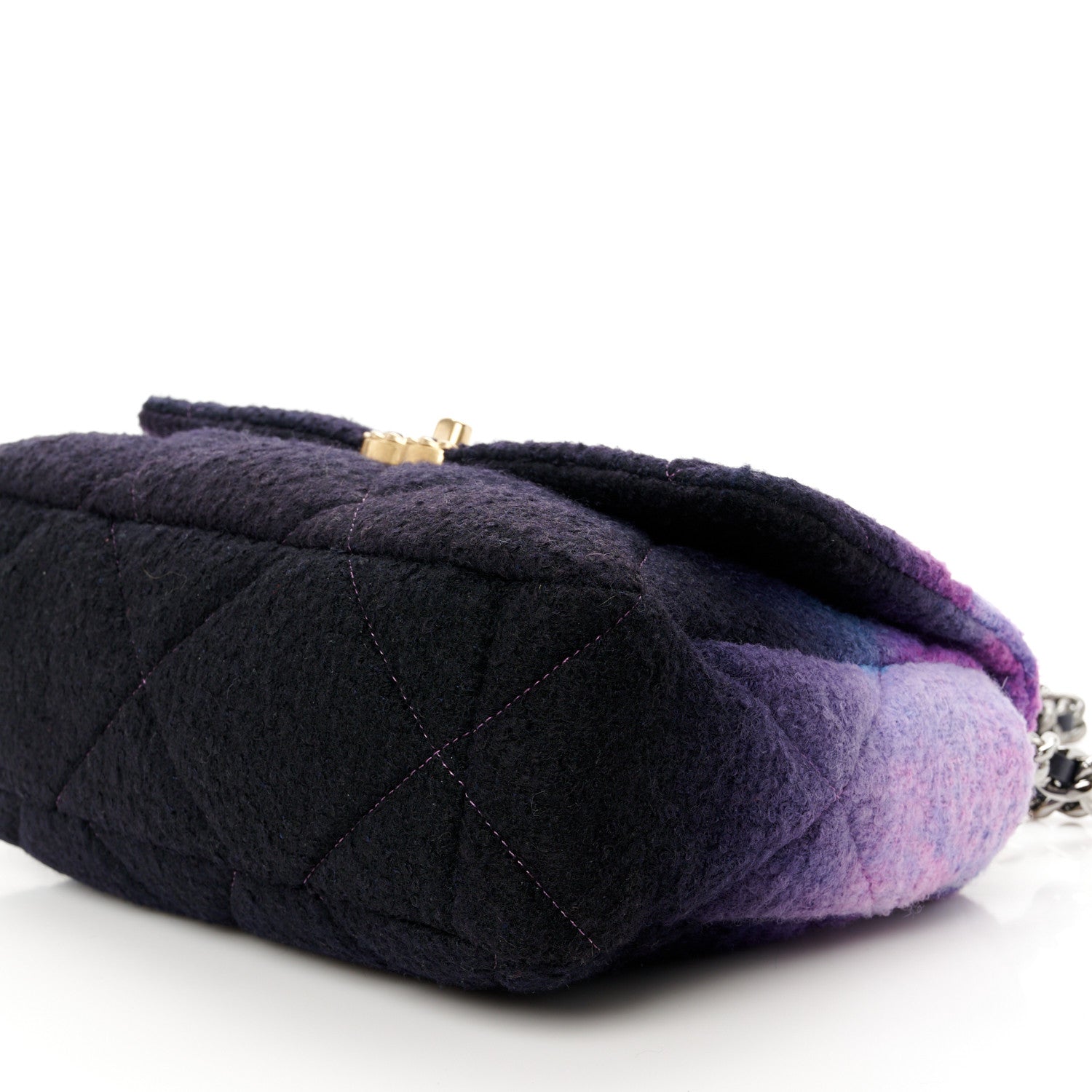 Chanel Wool Tweed Quilted Large Chanel 19 Flap Purple Black Blue 10 of 10