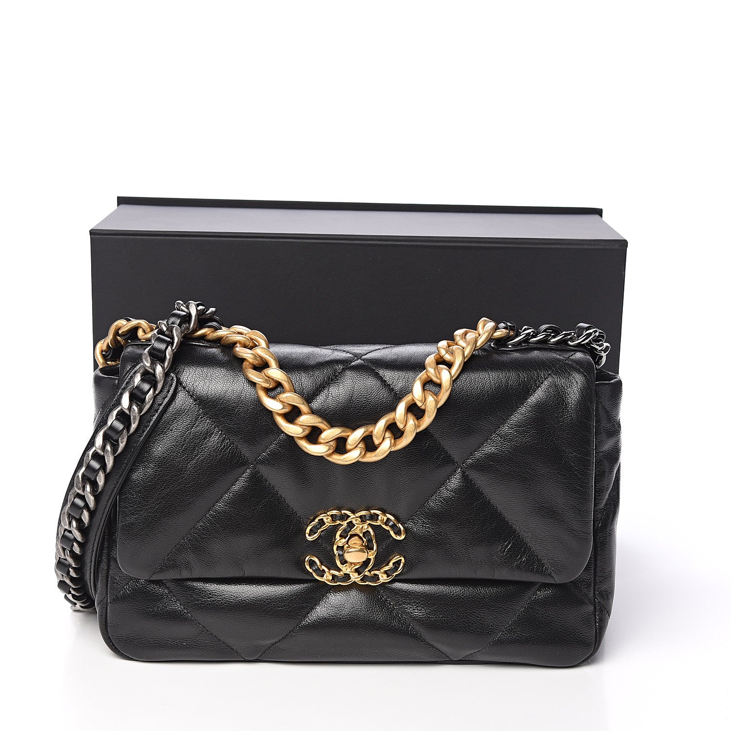 Chanel Goatskin Quilted Medium 19 Flap Black 10 of 10
