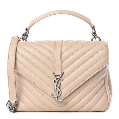 Saint Laurent Sheepskin Matelasse Chevron Monogram Medium College Bag Rose Antic 1 of 10
