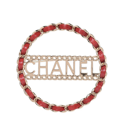 Chanel Lambskin Chain Logo Brooch Red Gold 1 of 5