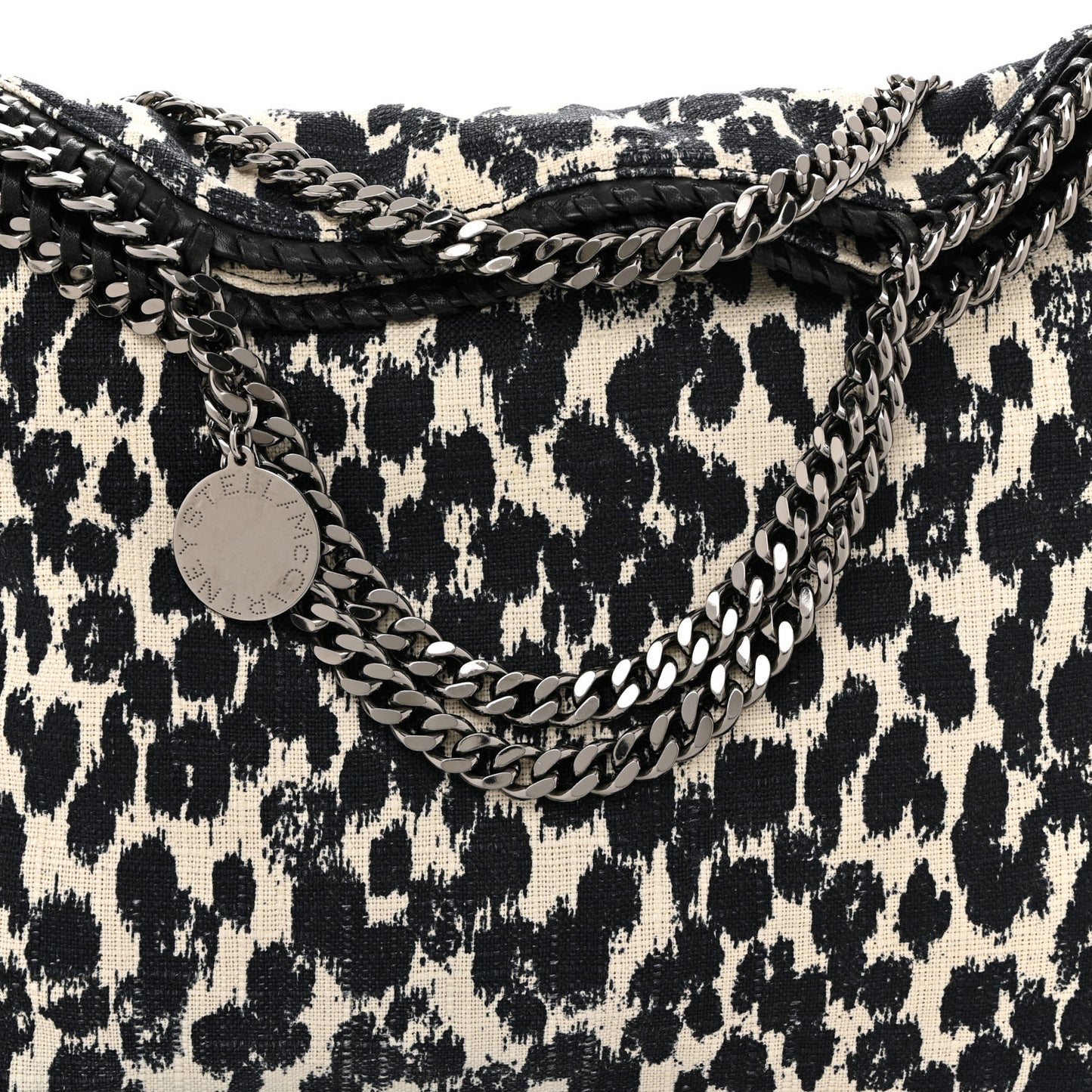 Linen Leopard Small Falabella Tote Black White