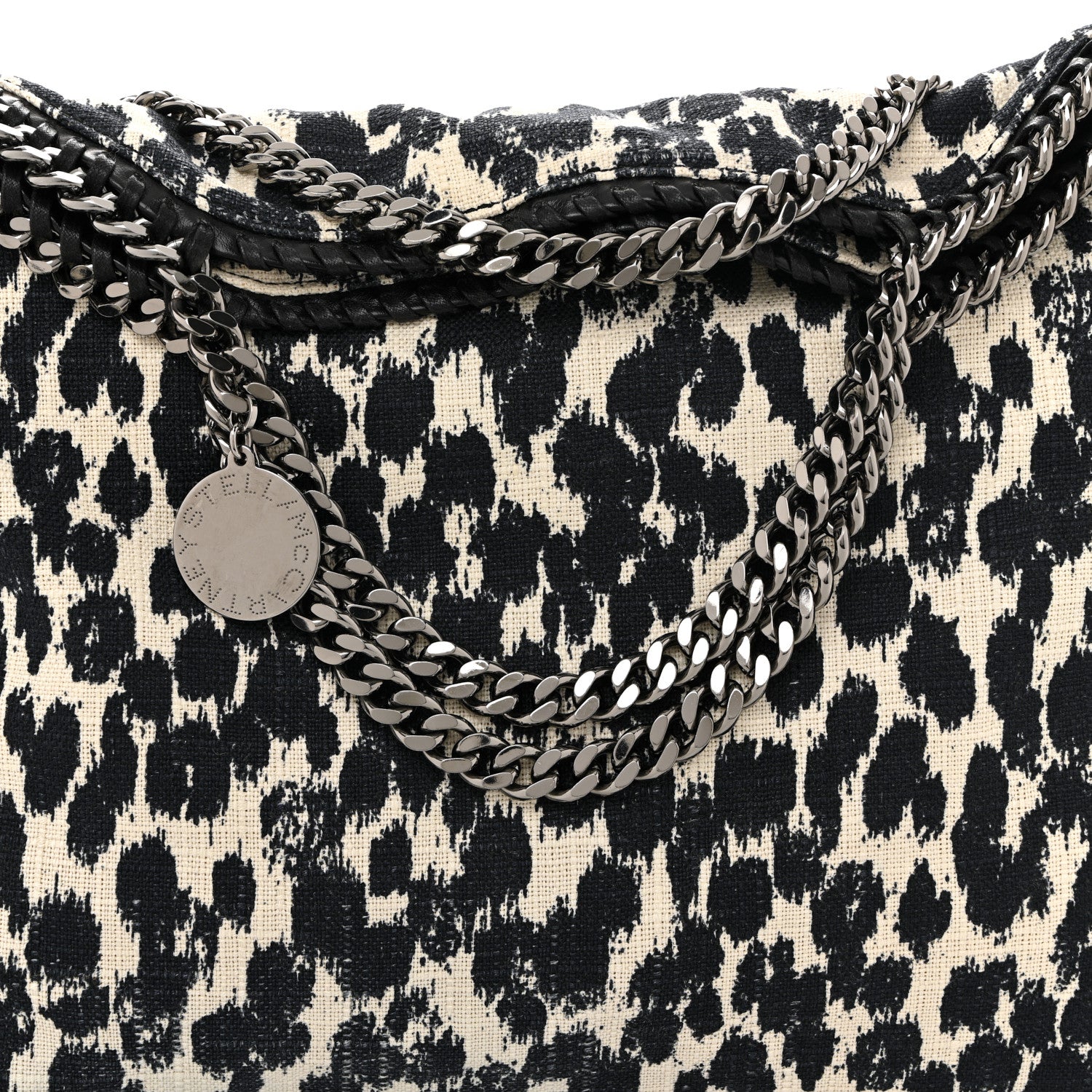 Stella McCartney Linen Leopard Small Falabella Tote Black White 8 of 10
