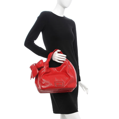 Valentino Garavani Crinkled Canvas Small Nuage Bow Hobo Red 2 of 7