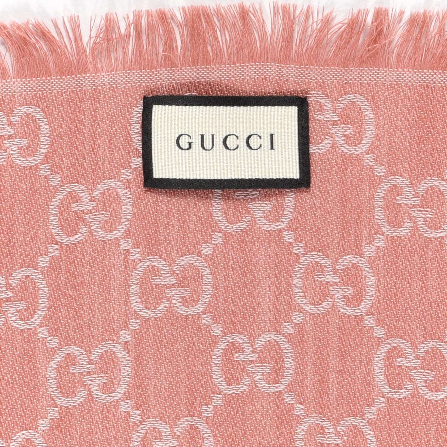 Gucci Wool Silk Monogram GGWeb Fringe Shawl Old Rose Pink 3 of 3