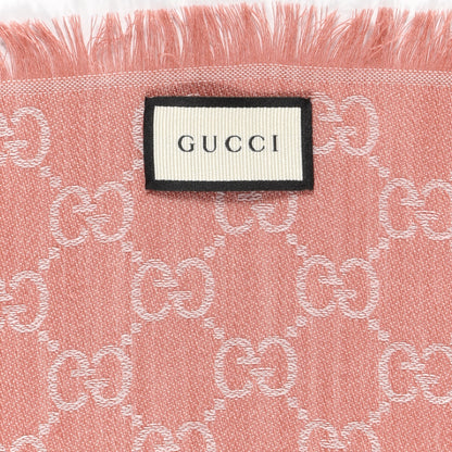 Gucci Wool Silk Monogram GGWeb Fringe Shawl Old Rose Pink 3 of 3
