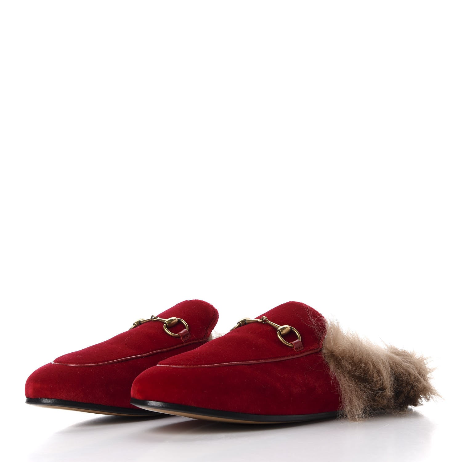 Gucci Velvet Fur Womens Princetown Slippers 38 Hibiscus Red 2 of 10