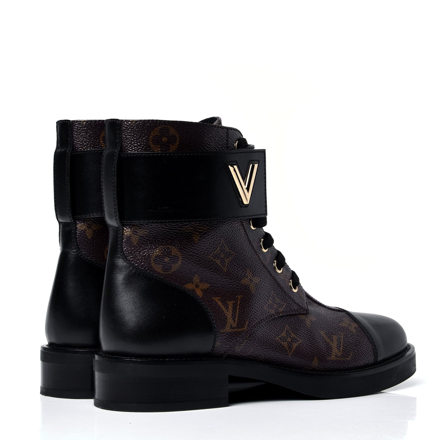 Louis Vuitton Calfskin Monogram Wonderland Flat Ranger Boots 36 Black 3 of 6