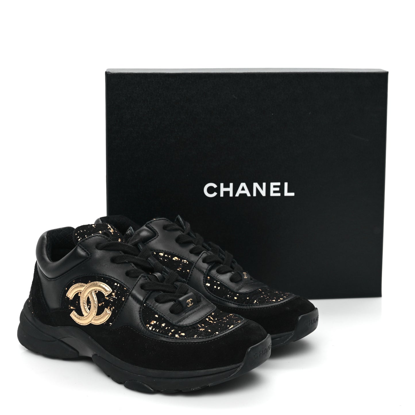 Suede Tweed CC Sneakers 38 Black Gold