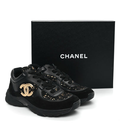 Chanel Suede Tweed CC Sneakers 38 Black Gold 10 of 10