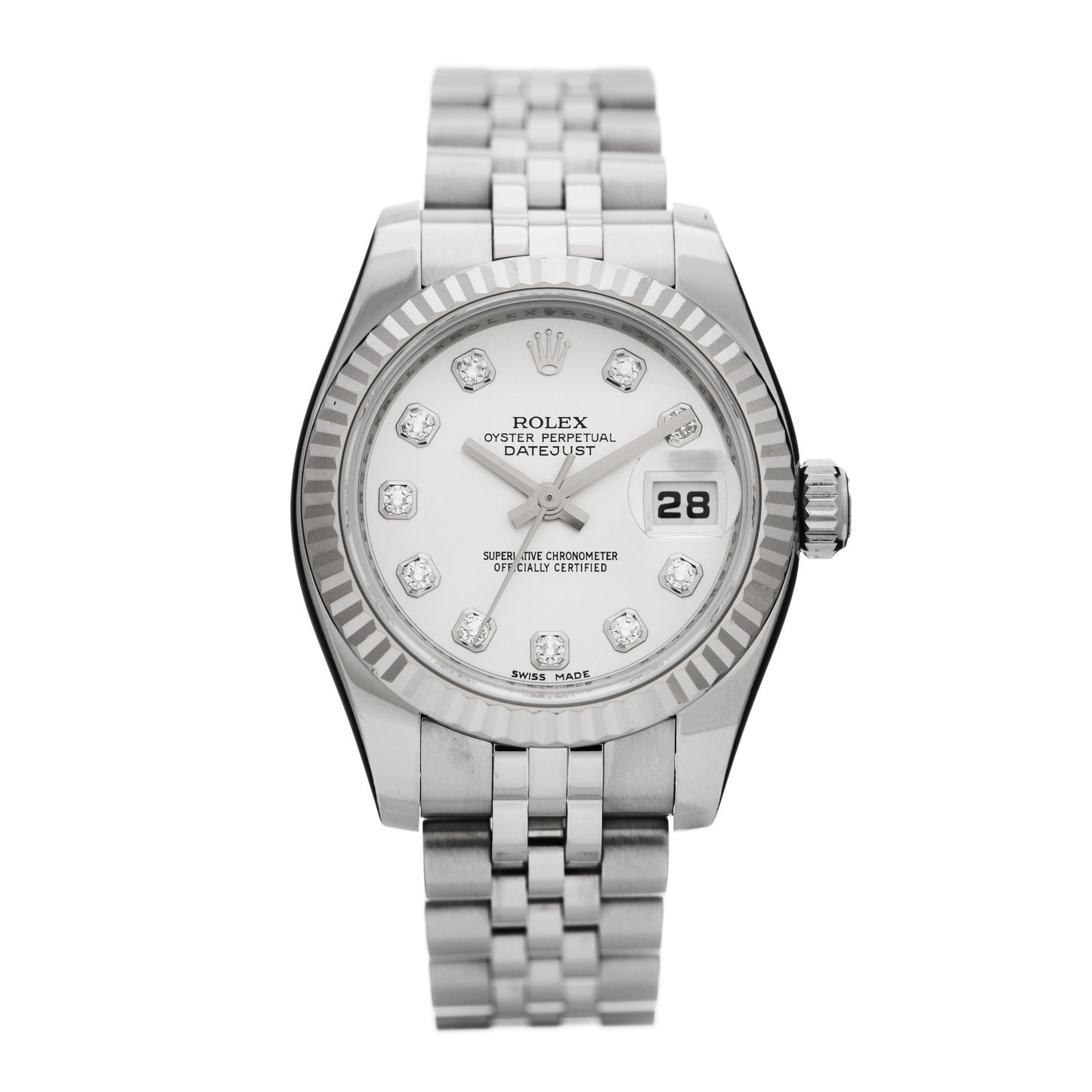 Stainless Steel 18K White Gold Diamond 26mm Oyster Perpetual Datejust Watch Silver 179174