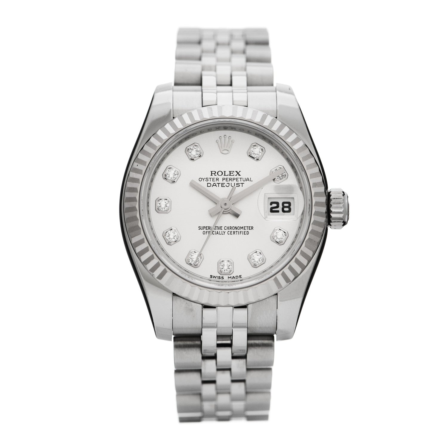 Rolex Stainless Steel 18K White Gold Diamond 26mm Oyster Perpetual Datejust Watch Silver 179174 1 of 4
