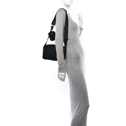 Prada Re-Nylon Vela Saffiano Pocket Double Zip Shoulder Bag Black 2 of 12