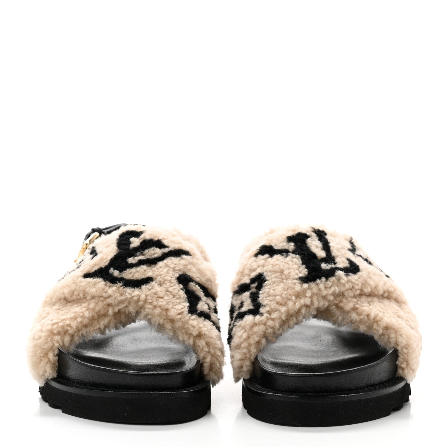 Louis Vuitton Shearling Paseo Sandals 38 Black 2 of 8