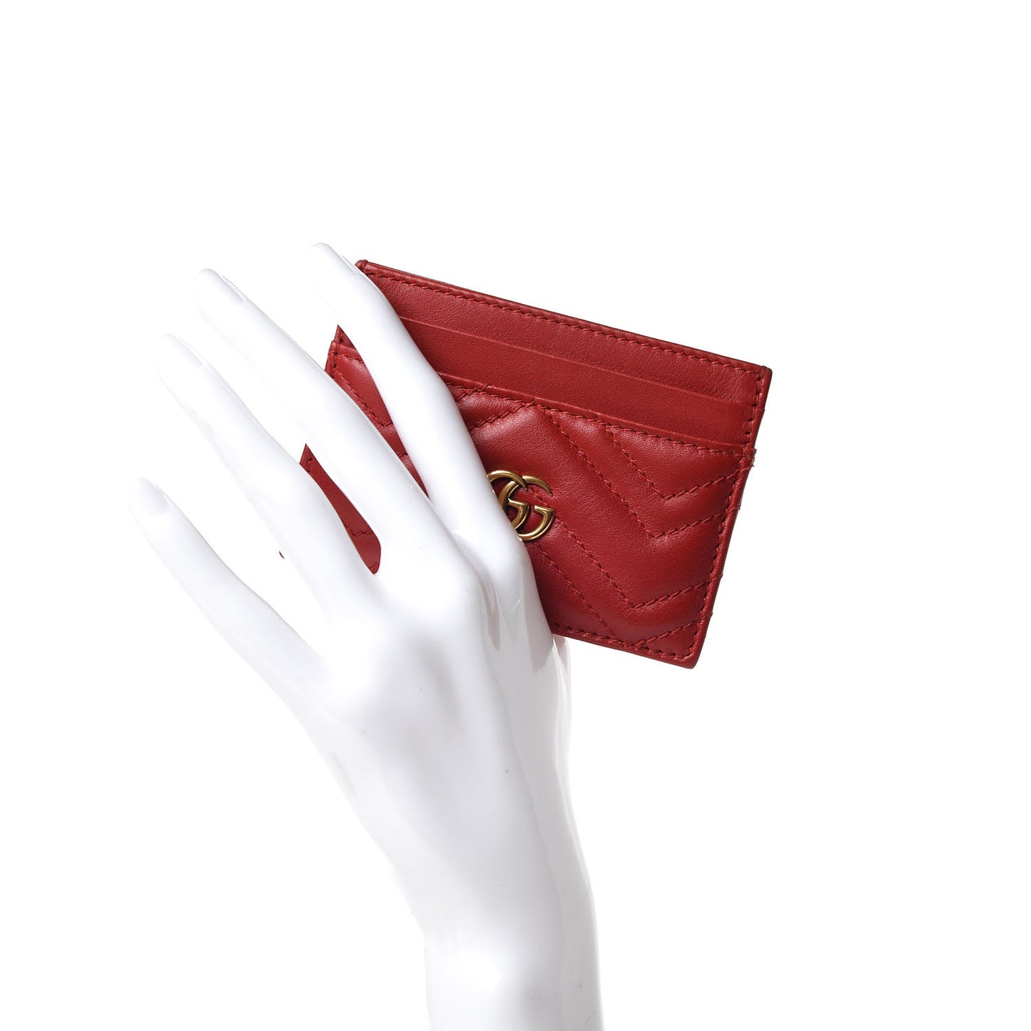 Calfskin Matelasse GG Marmont Card Holder Hibiscus Red