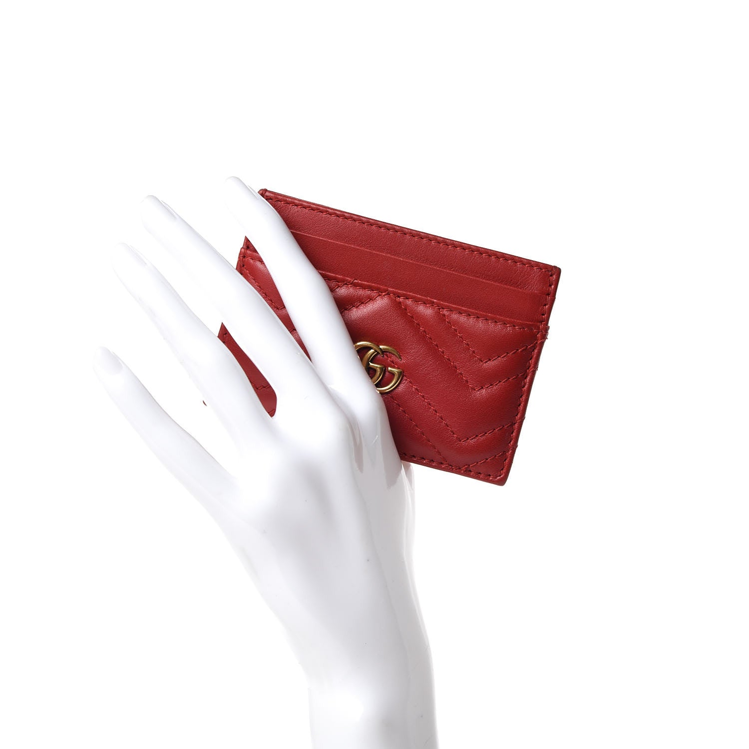 Gucci Calfskin Matelasse GG Marmont Card Holder Hibiscus Red 2 of 7